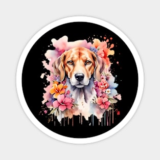 A foxhound decorated with beautiful watercolor flowers Magnet